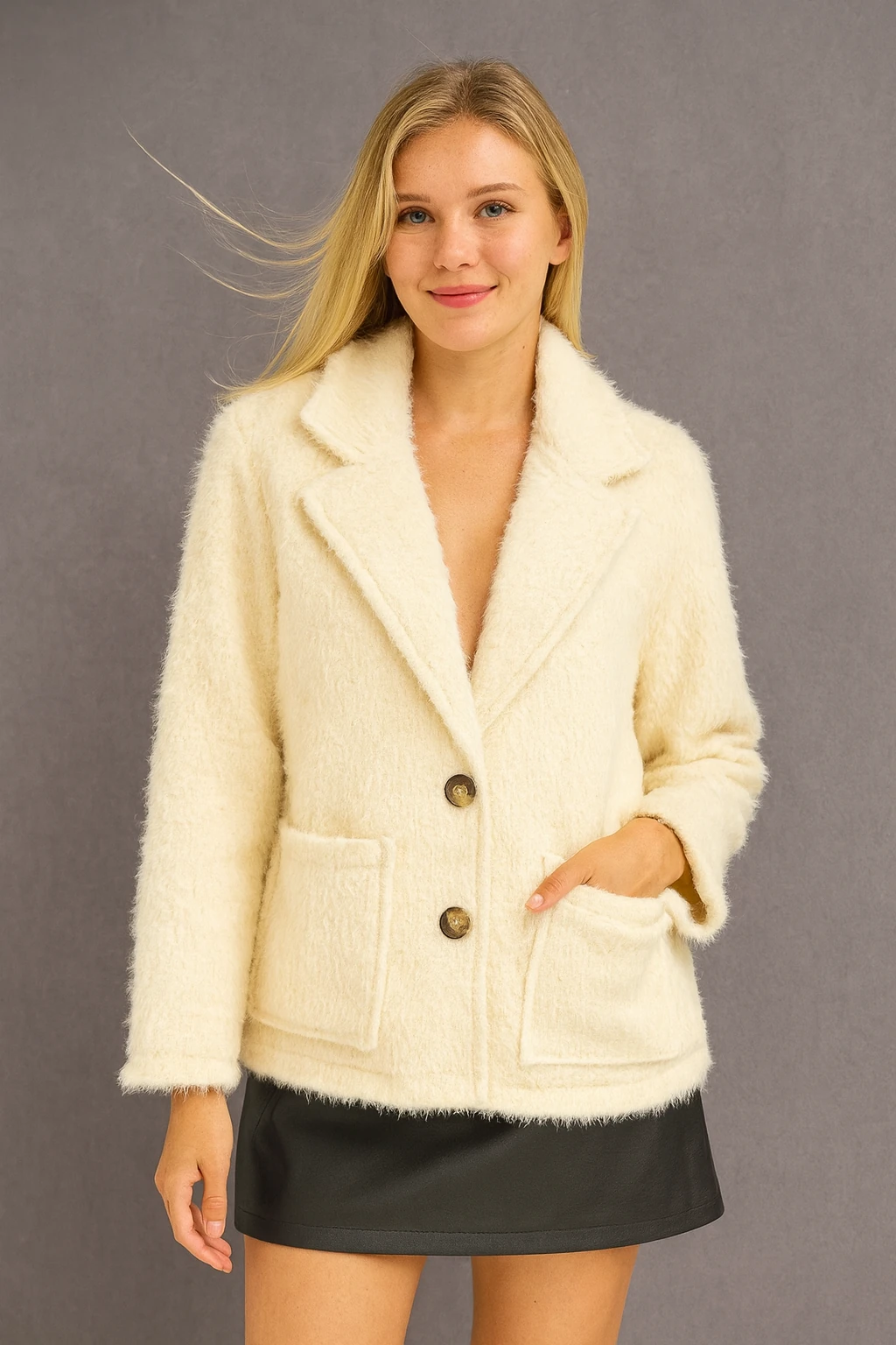 İtalyan Keçe Ceket - BEYAZ