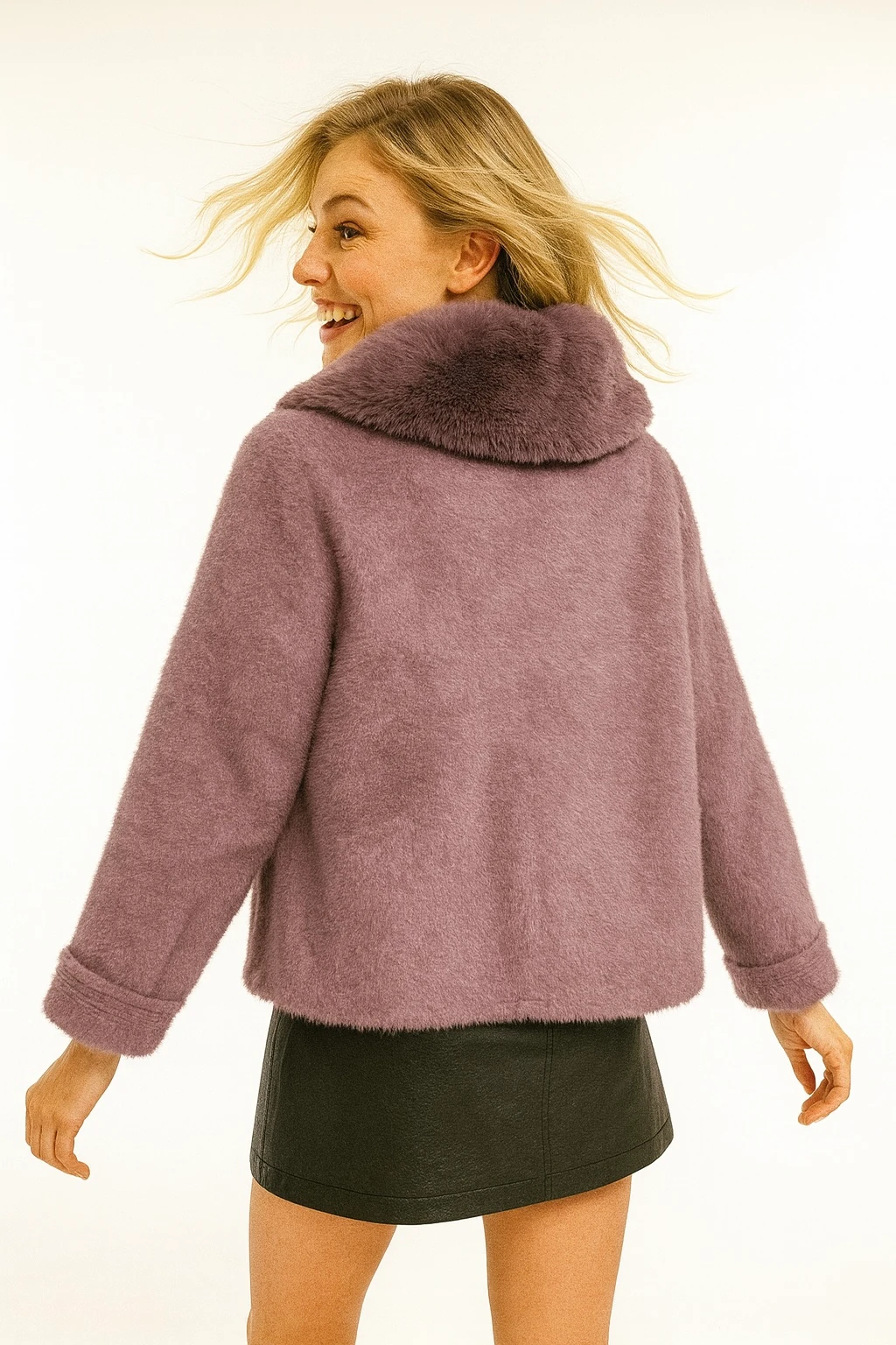 İtalyan Yaka kürklü Angora Ceket - LİLA