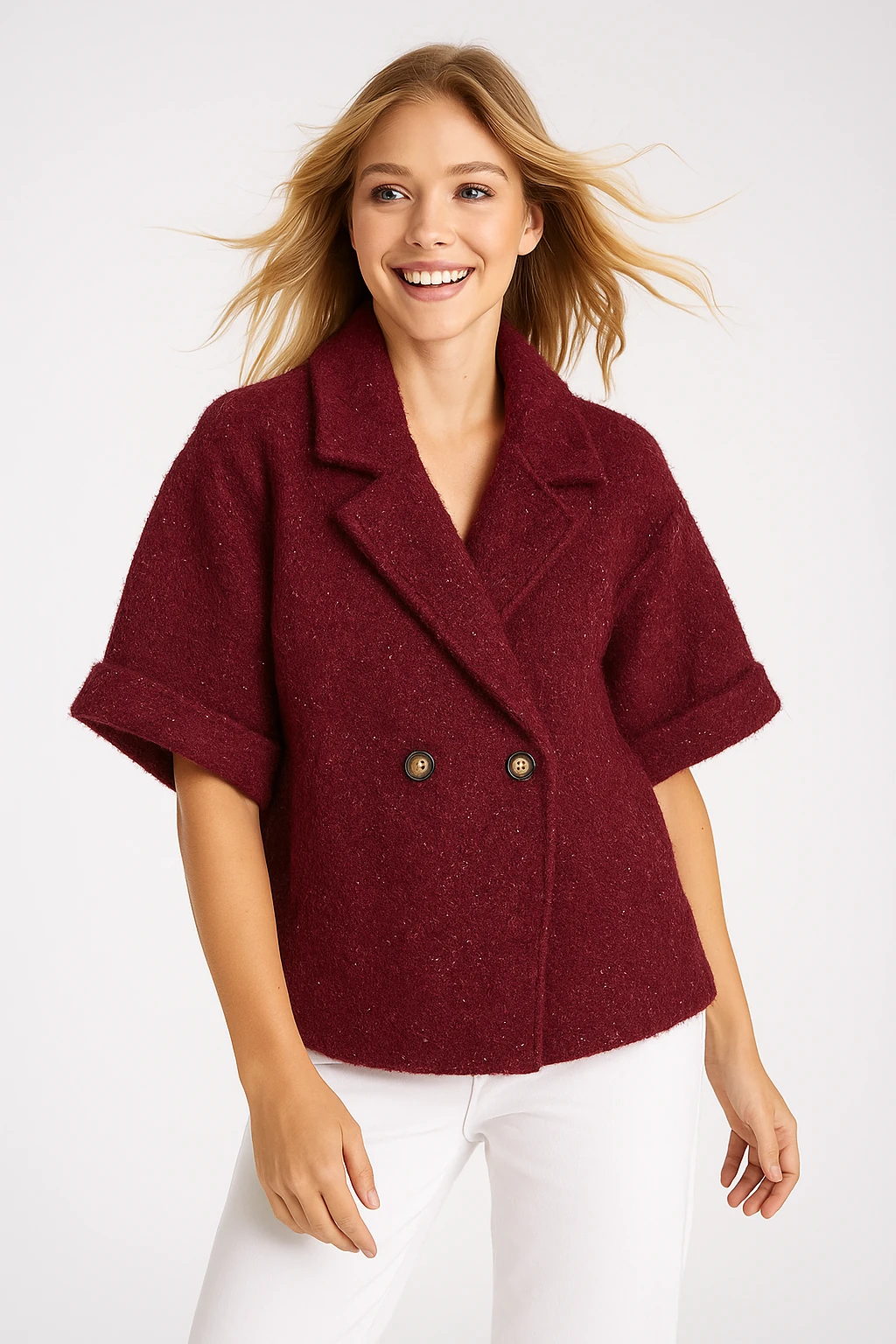 İtalyan Kısa Kollu Keçe Ceket - BORDO