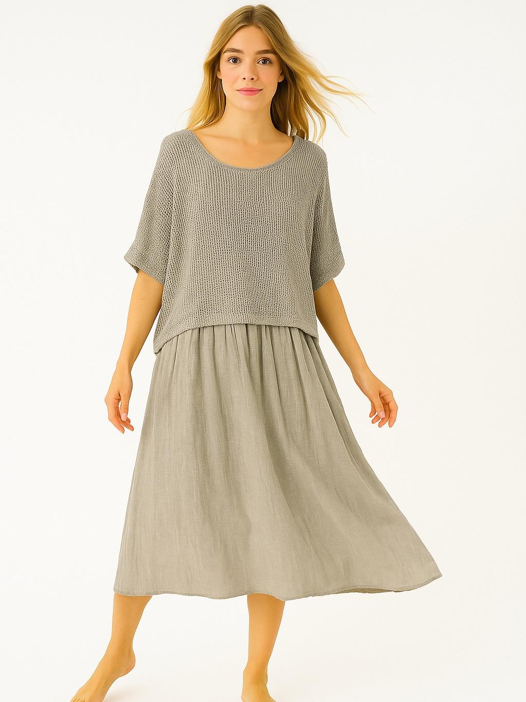 İtalyan File Elbise - VİZON