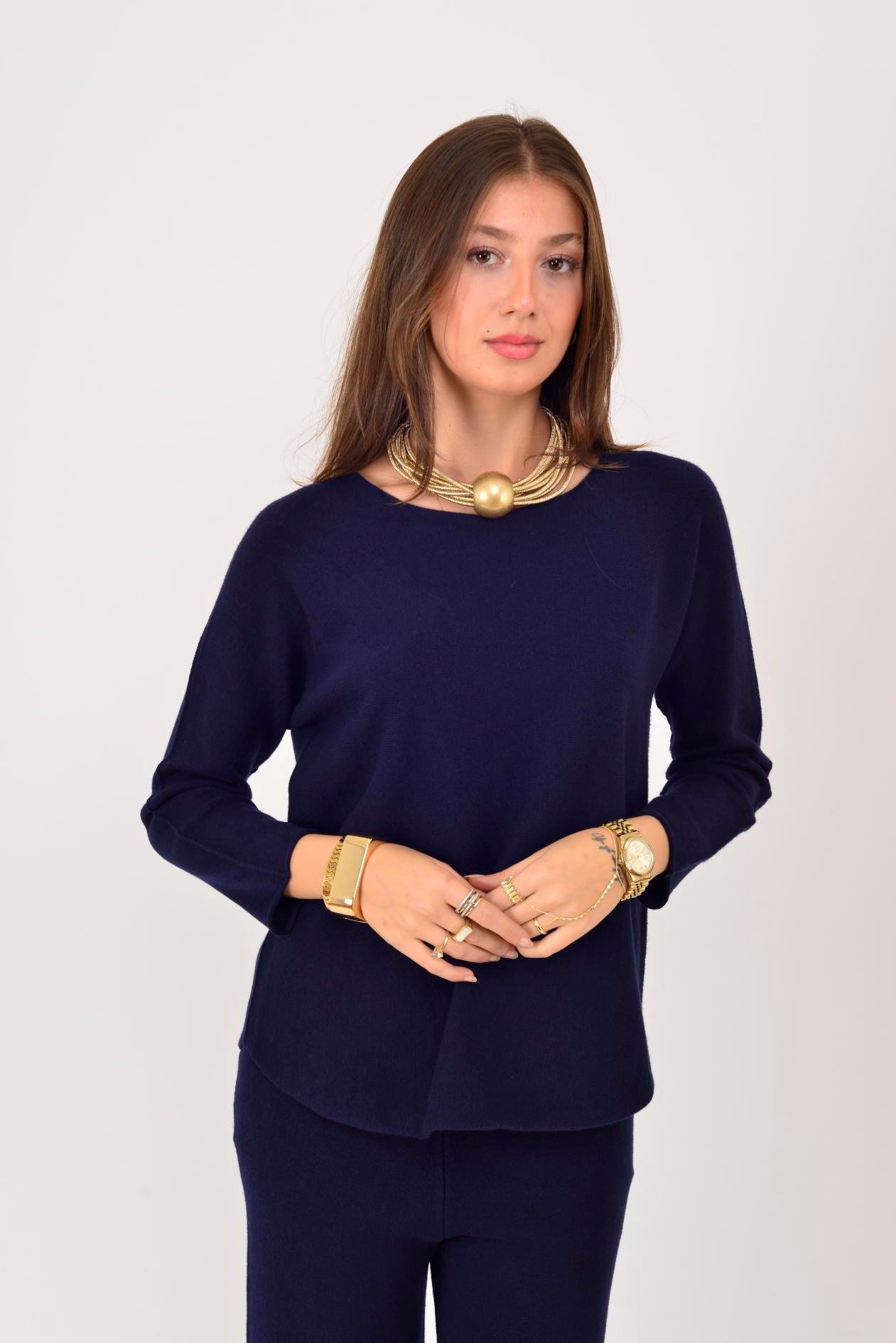 İtalyan Bisiklet Yaka 2'Li Triko Takım - LACİVERT