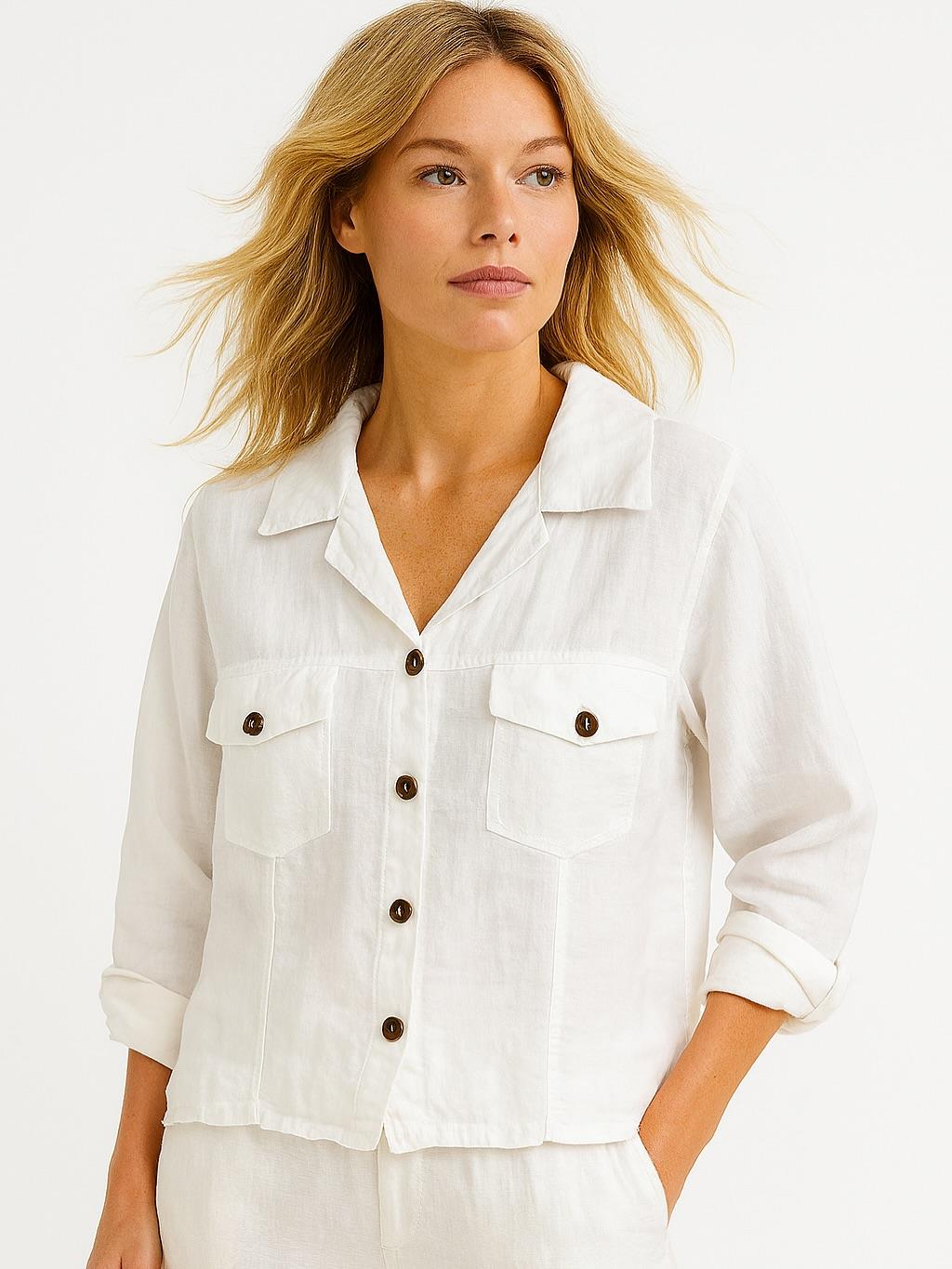 İtalyan Keten Gömlek - BEYAZ