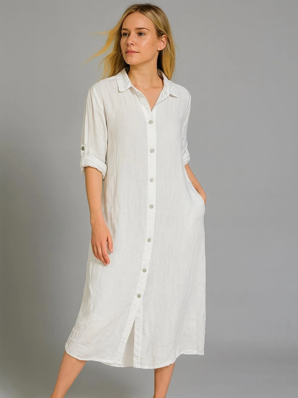 İtalyan Keten Sırtı Dantelli Elbise - BEYAZ