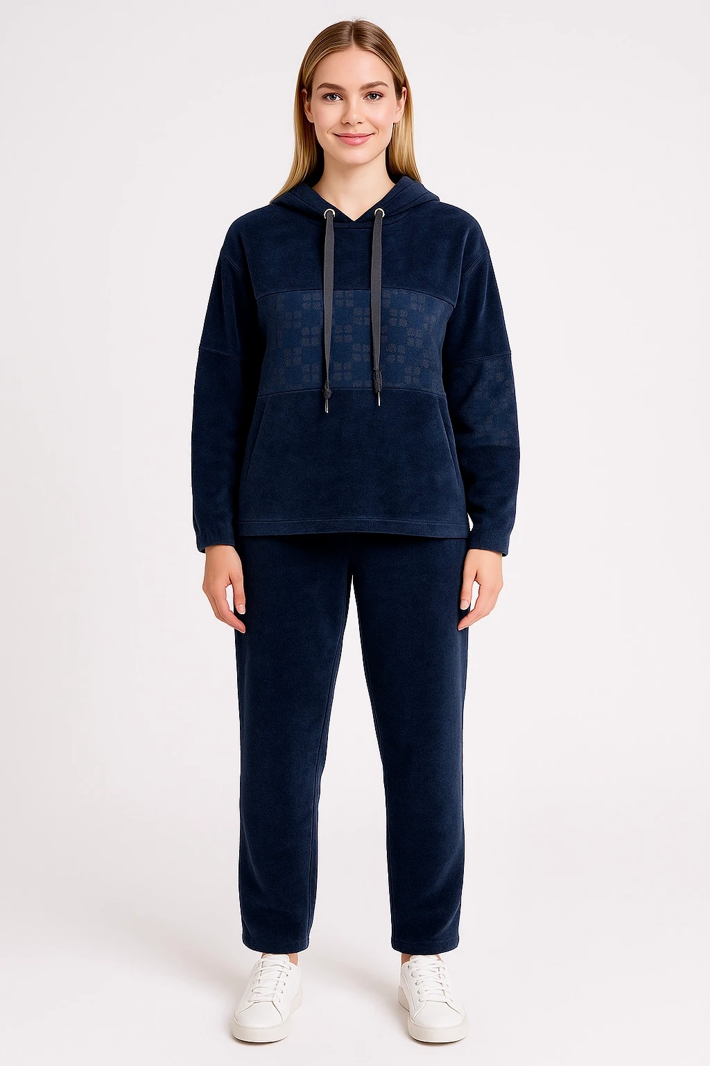 İtalyan Leopar Detaylı Kadife Takım - LACİVERT