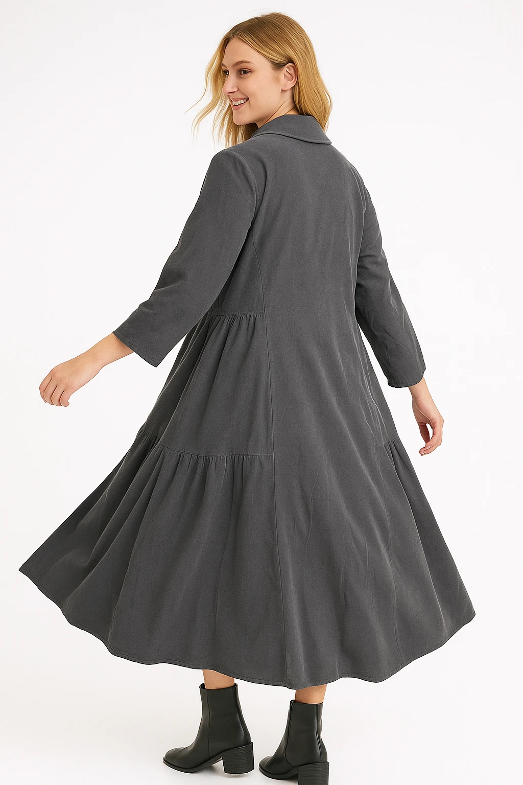 İtalyan Kadife Gömlek Elbise - ANTRASİT