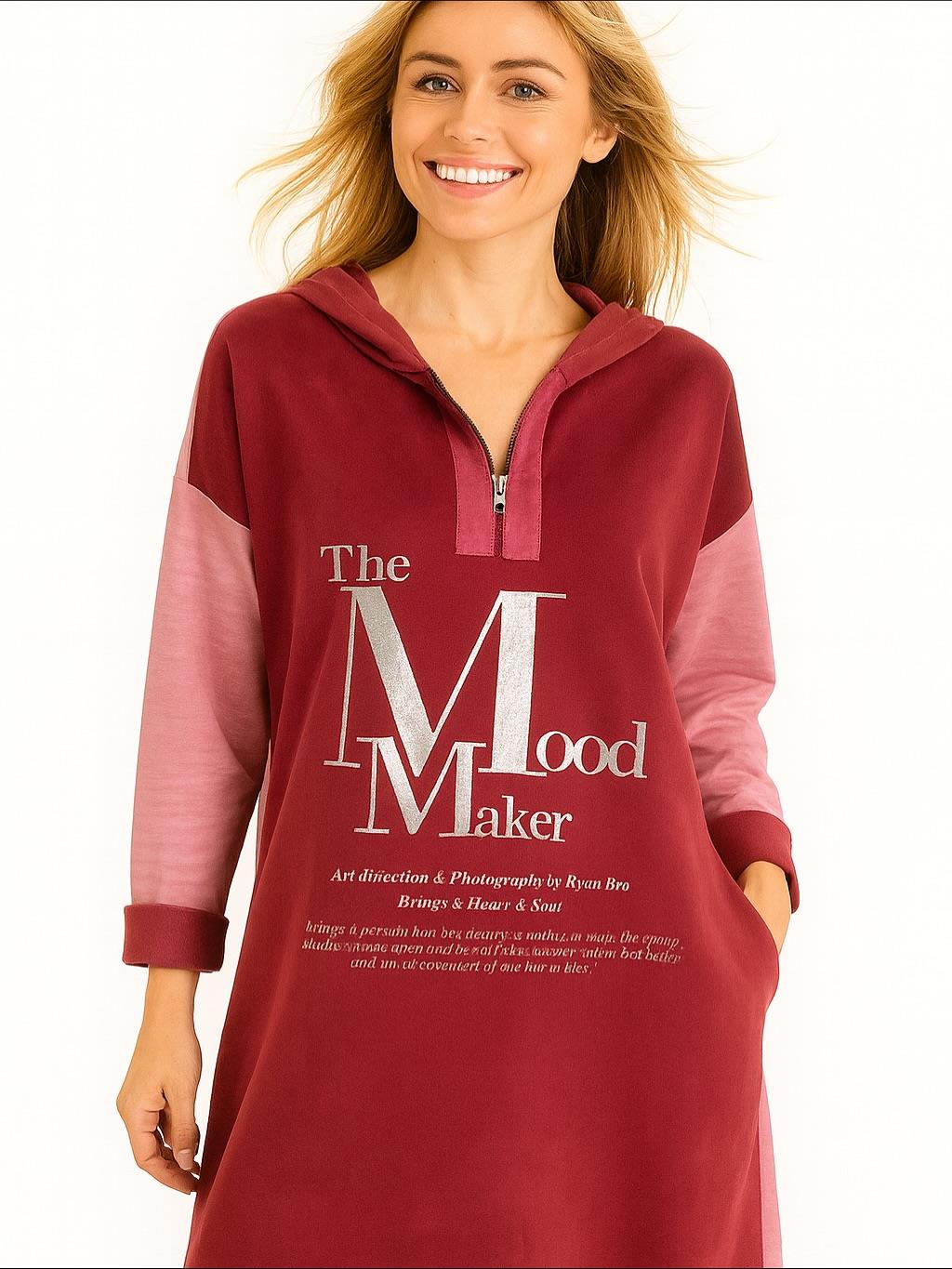 İtalyan Kapüşonlu Nubuk Elbise - BORDO