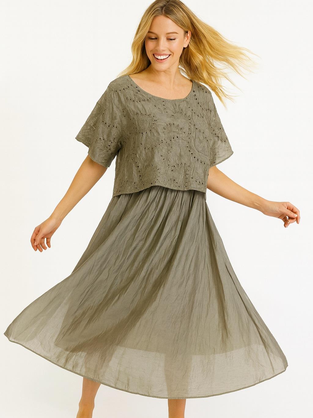 İtalyan Fisto Detaylı Elbise - VİZON