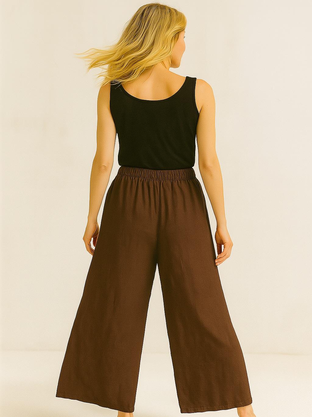 İtalyan Keten Boru Paça Pantolon - KAHVERENGİ