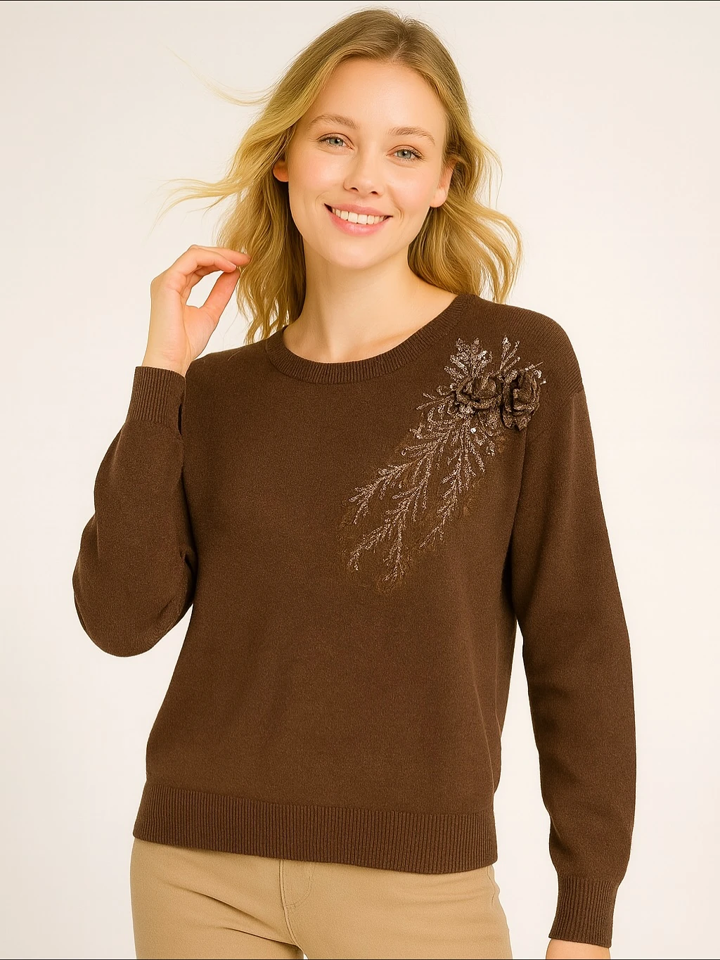 İtalyan Özel Tasarım Angora Bluz - KAHVERENGİ