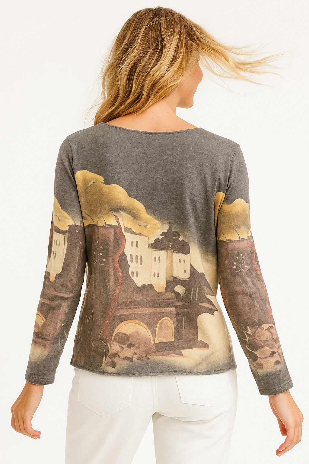 İtalyan Desenli V Yaka Triko Bluz - VİZON