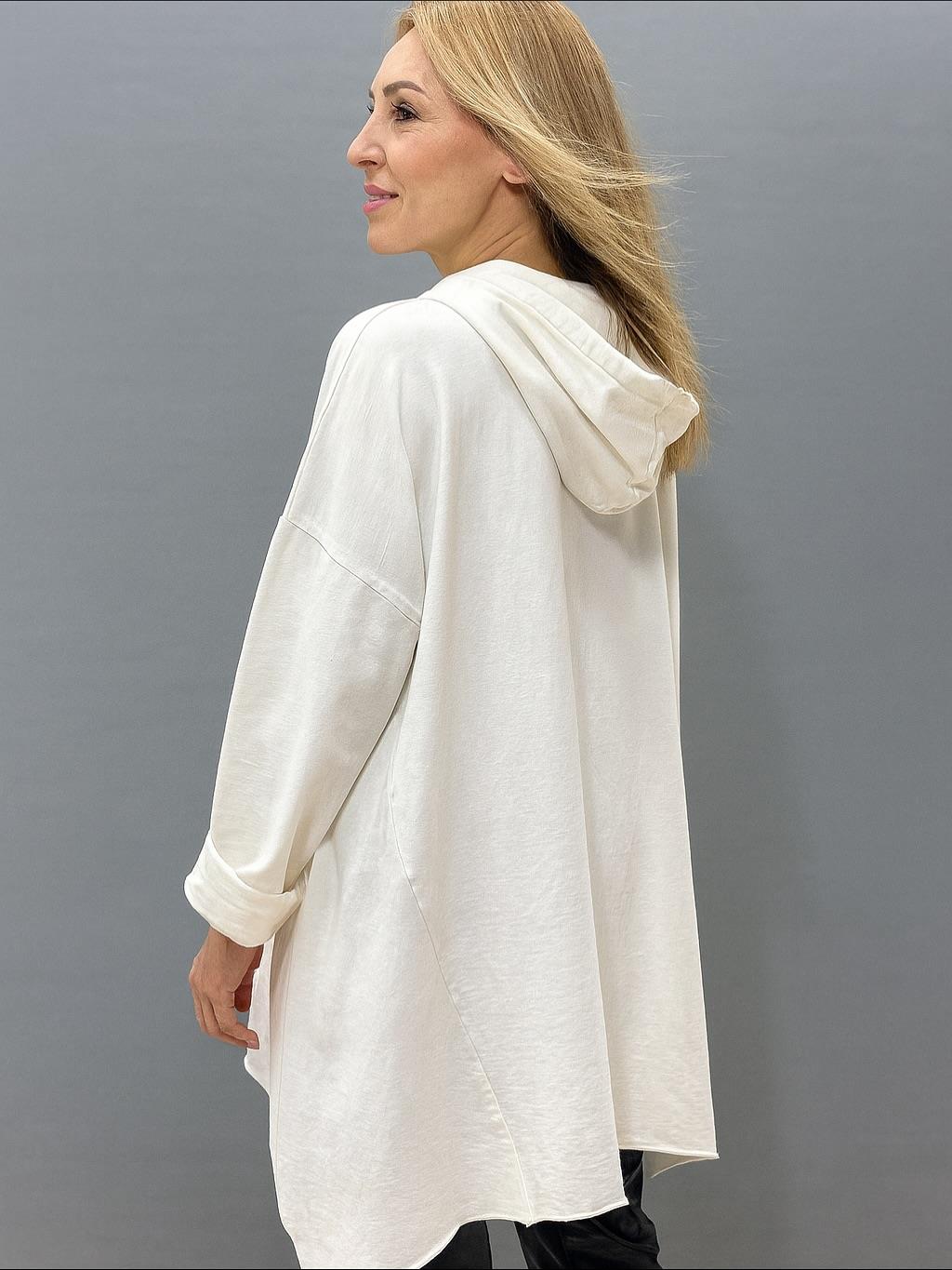 İtalyan Yazı Detaylı Nubuk Bluz - BEYAZ