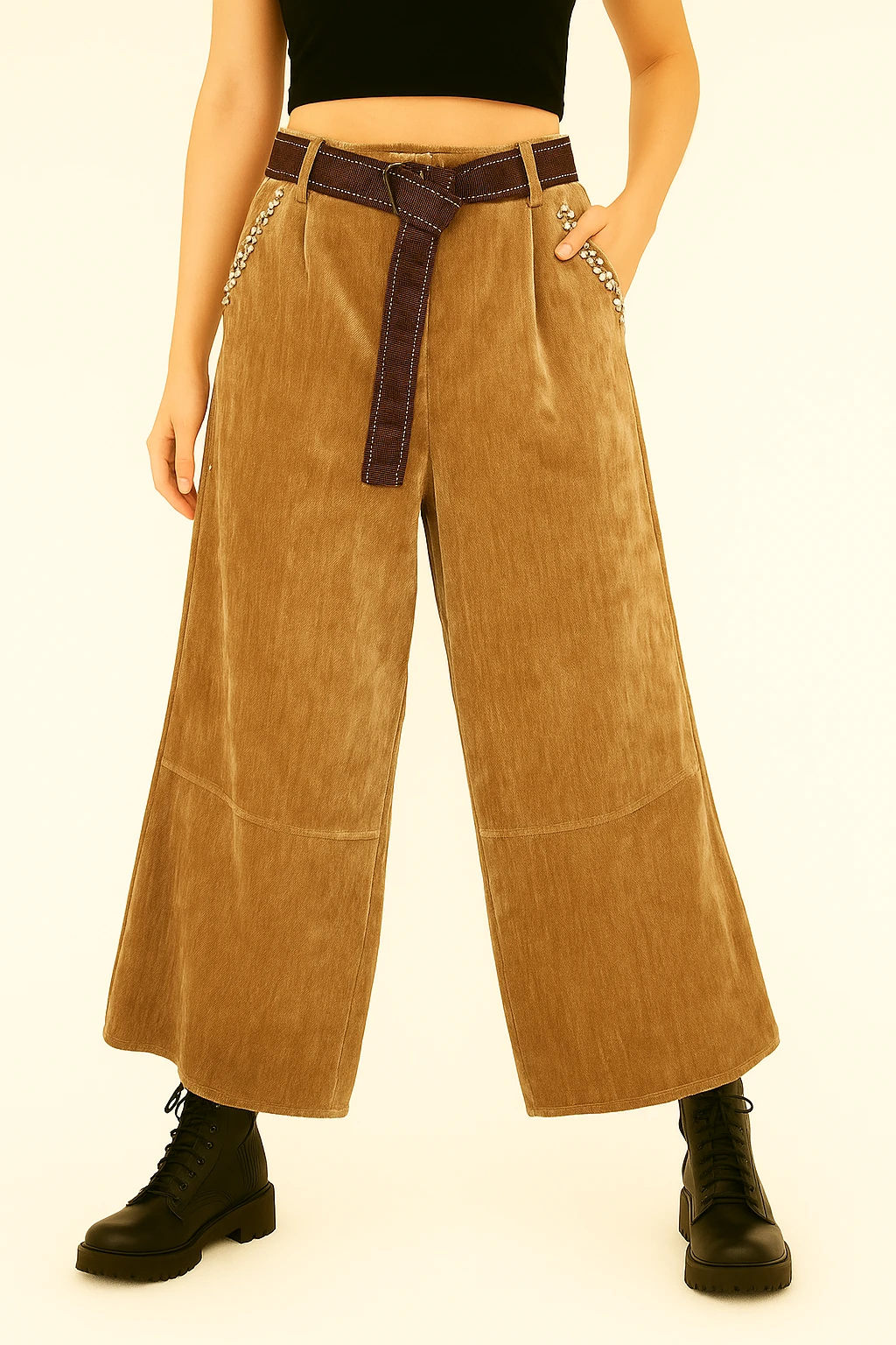 İtalyan Geniş Paça İnce Fitilli Kadife Pantolon - BAL