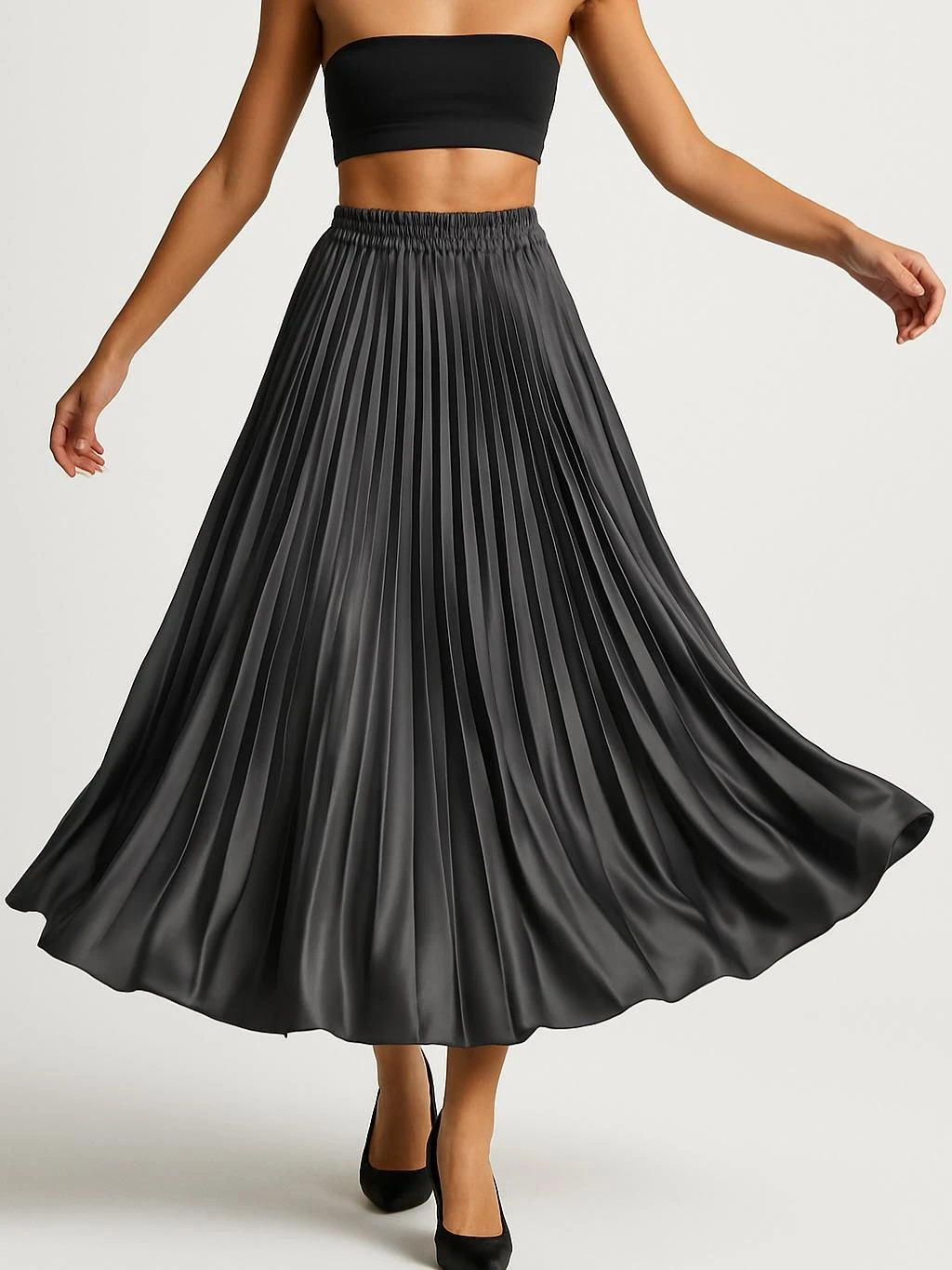 İtalyan Saten Etek - ANTRASİT