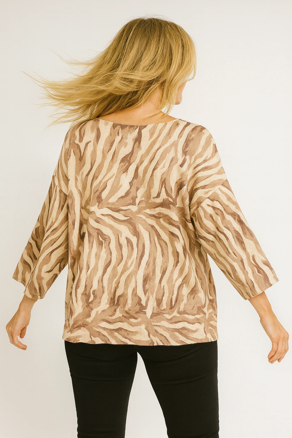 İtalyan Zebra Desen Triko Bluz - BEJ