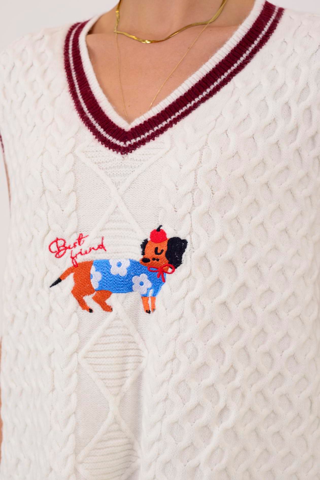 İtalyan İşleme Detaylı Süveter - BEYAZ