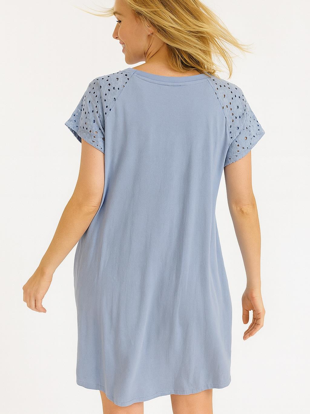 İtalyan Fisto Detaylı Keten Elbise - MAVİ