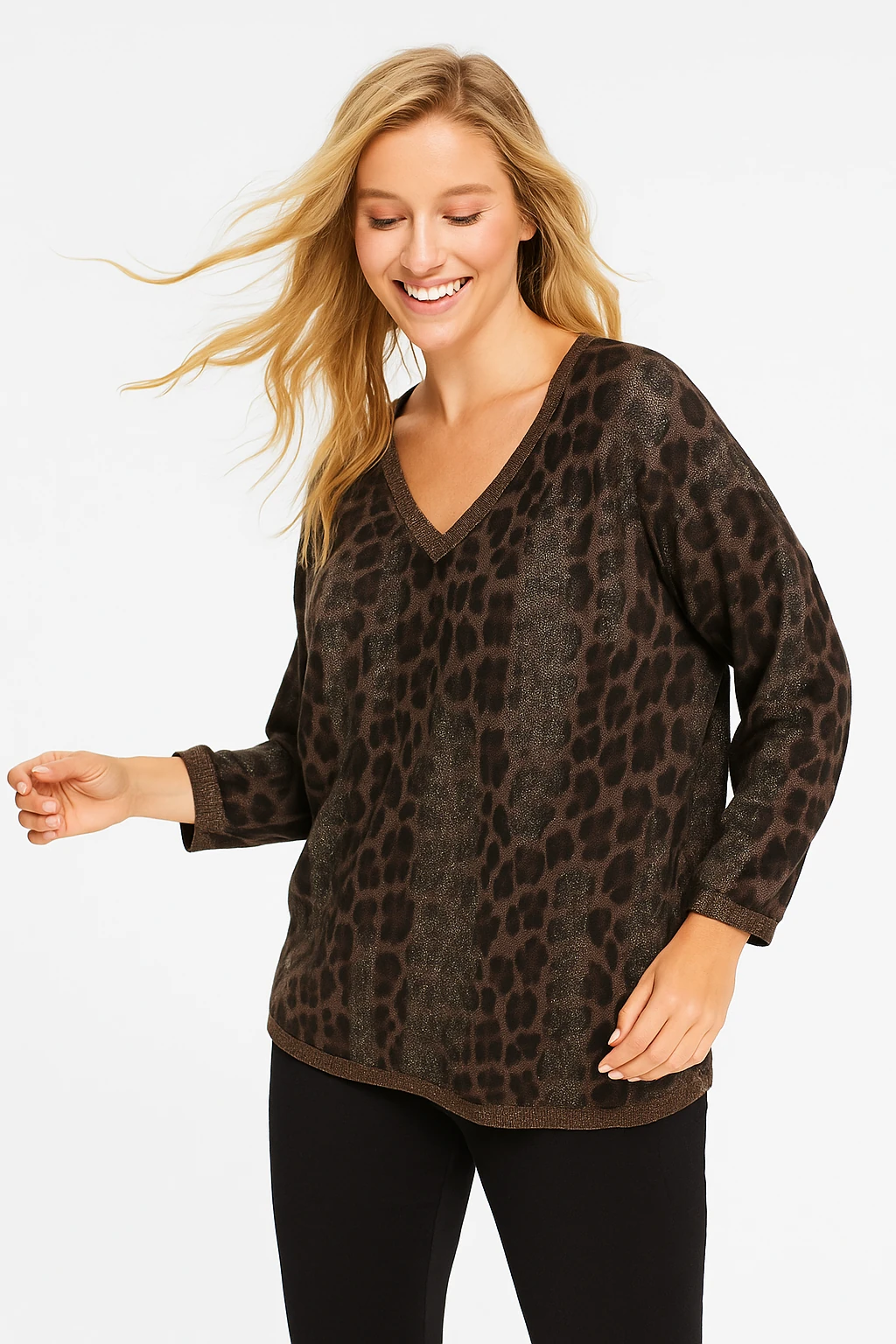 İtalyan Leopar Desenli Bluz - KAHVERENGİ