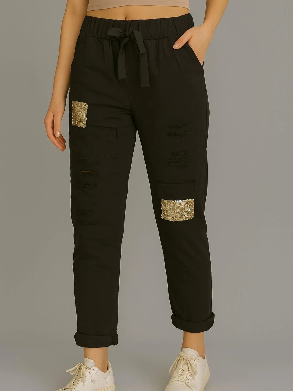 İtalyan Lepoar Desenli Likralı Pantolon - SİYAH