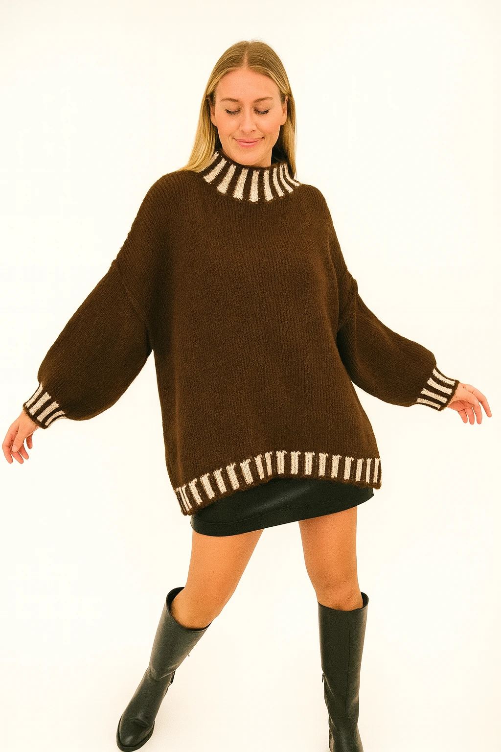 İtalyan Balıkçı Yaka Kazak - KAHVERENGİ