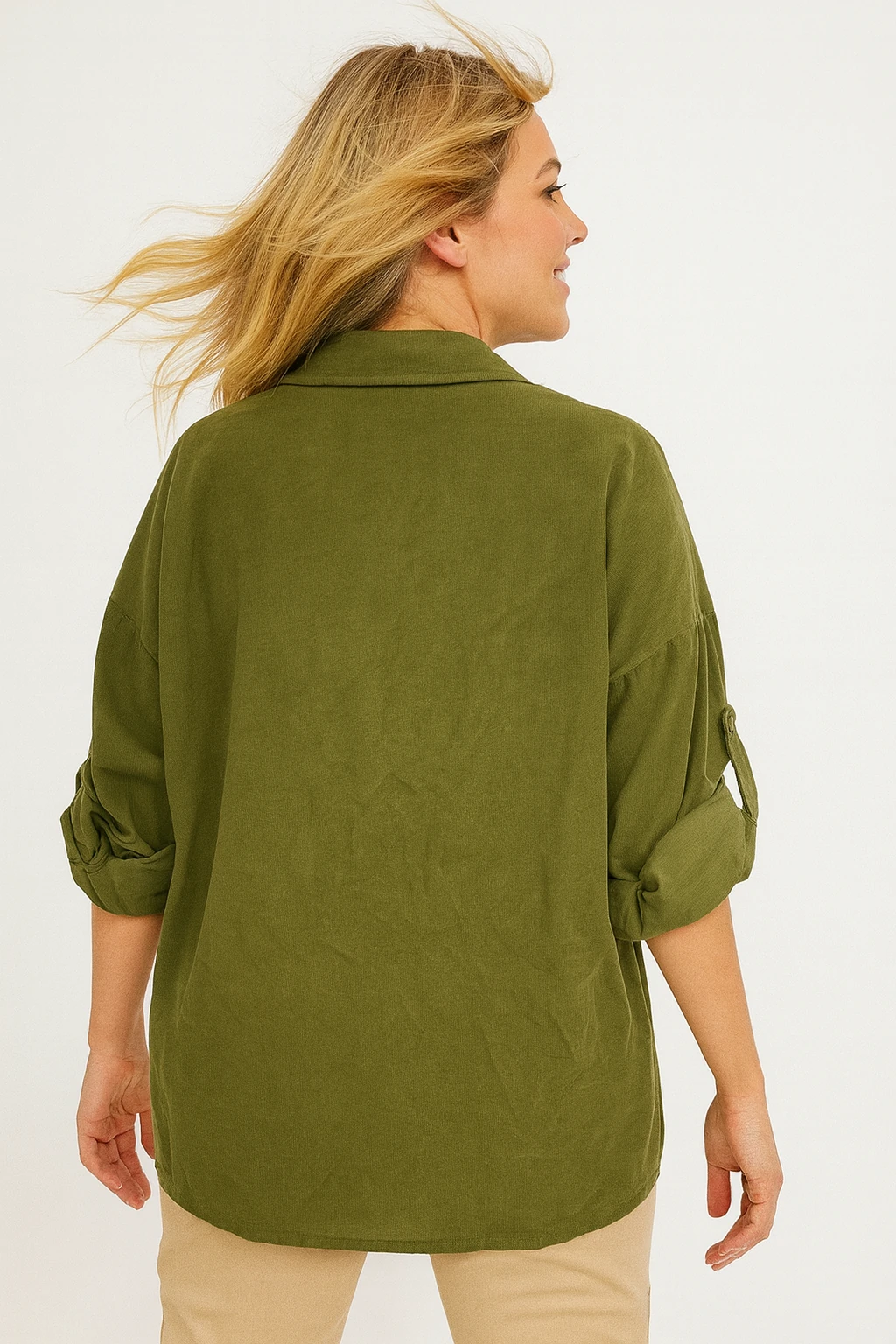 İtalyan Pul Payet Detaylı Kadife Gömlek - HAKİ