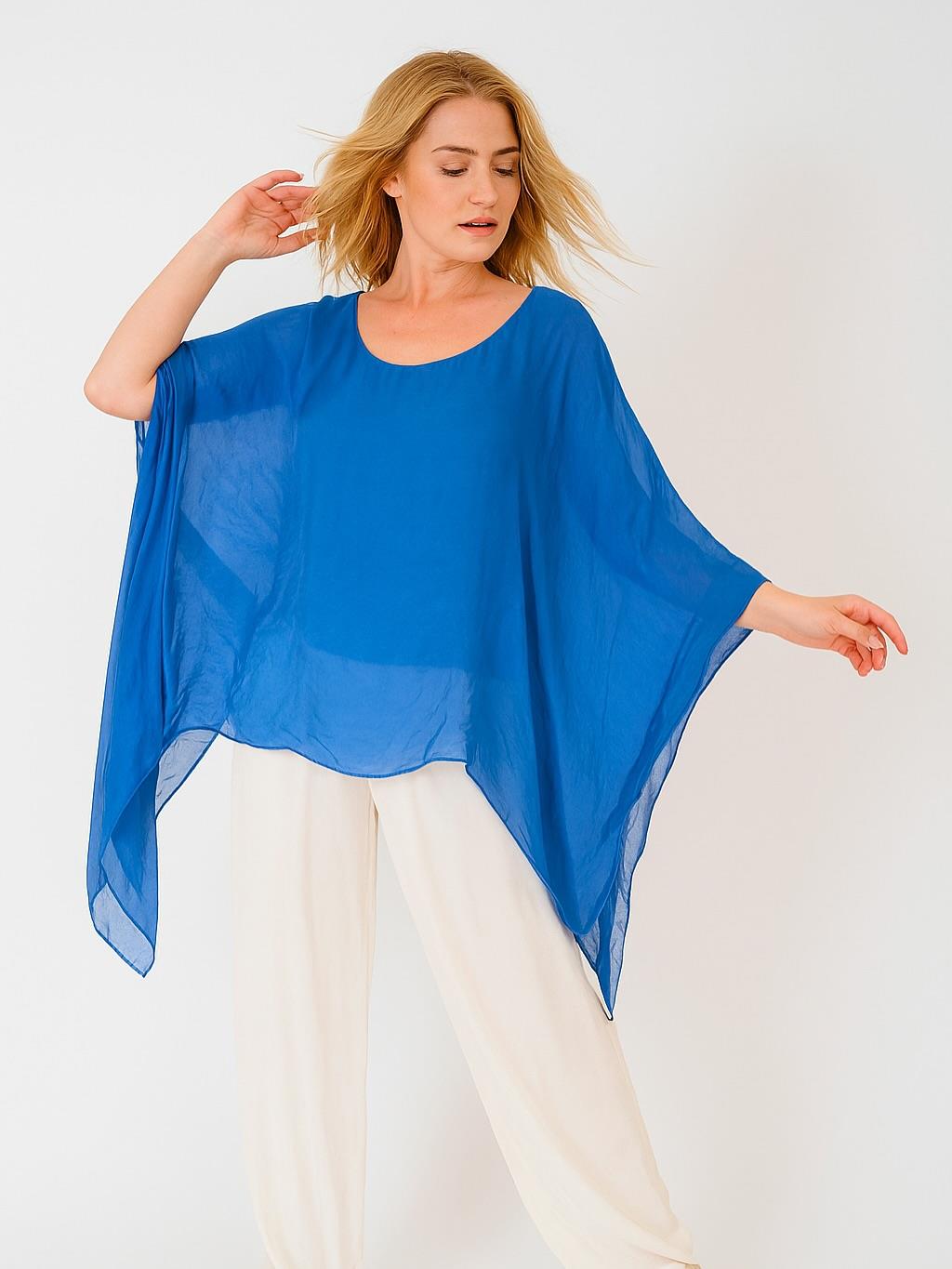 İtalyan İpek Bluz - SAKS MAVİ