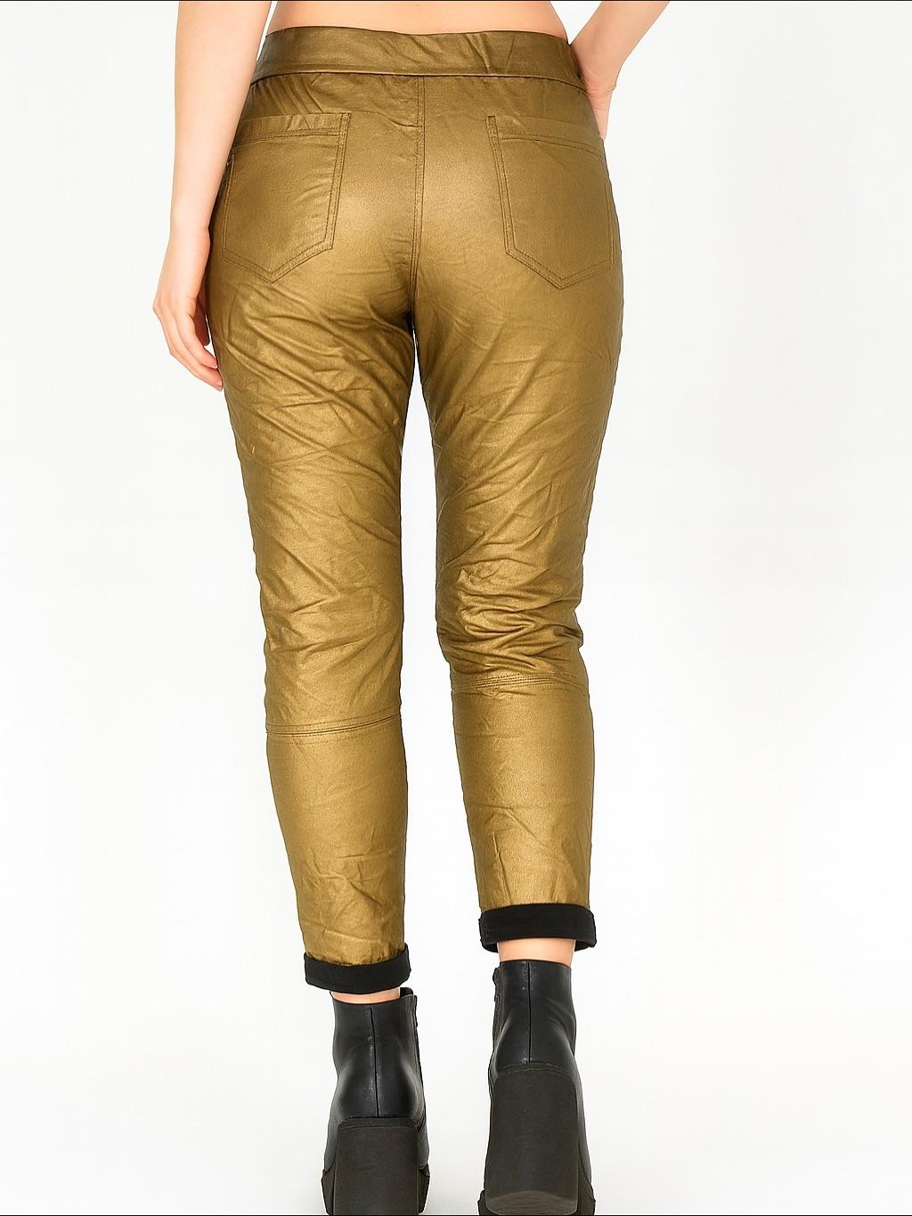 İtalyan Likralı Deri Pantolon - GOLD