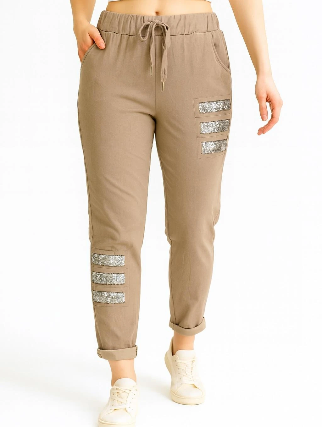 İtalyan Pul Payet Detaylı Likralı Pantolon - VİZON