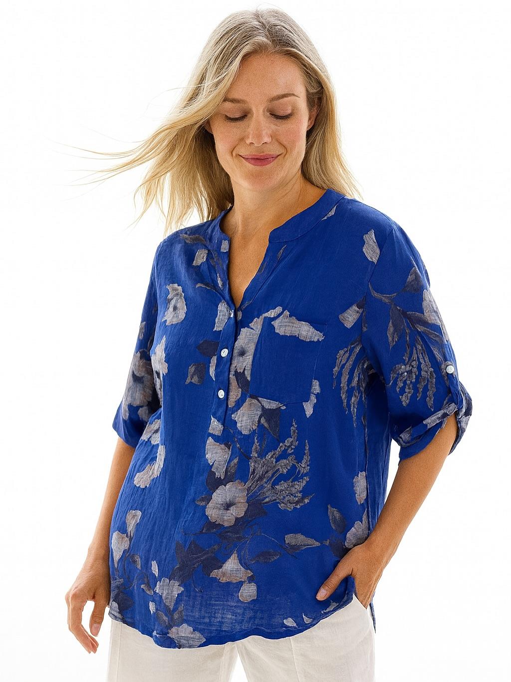 İtalyan Pamuk Keten Gömlek - SAKS MAVİ