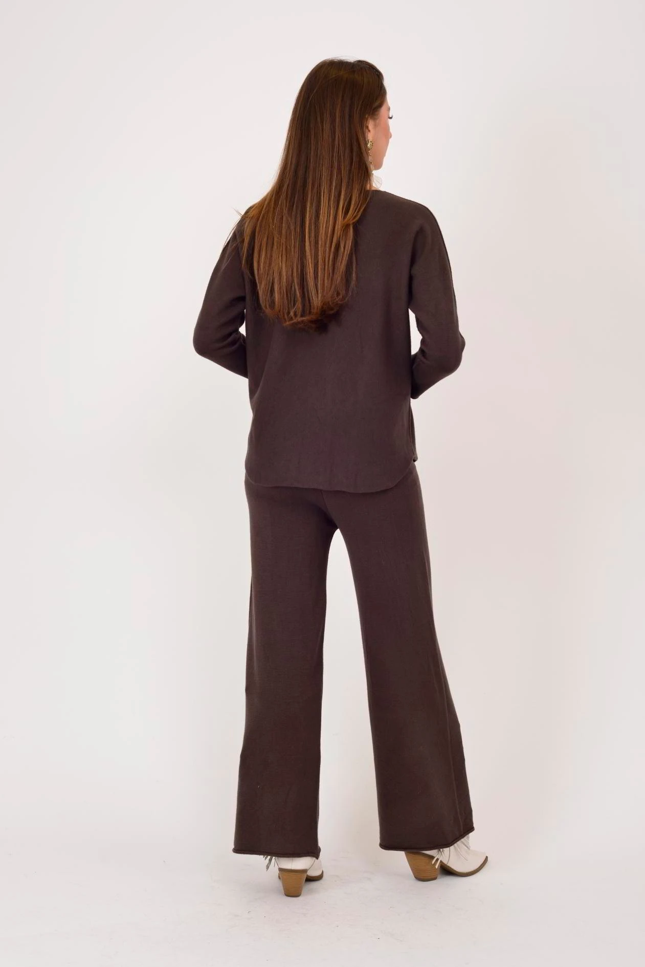 İtalyan Bisiklet Yaka 2'Li Triko Takım - KAHVERENGİ