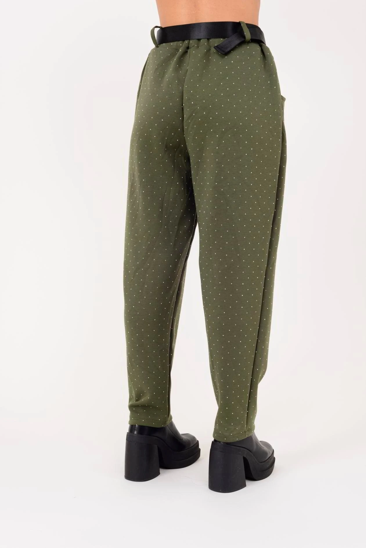 İtalyan Kemer Detaylı Taş İşlemeli Pantolon - HAKİ