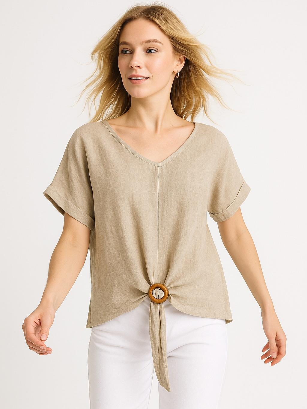 İtalyan Keten Bluz - BEJ