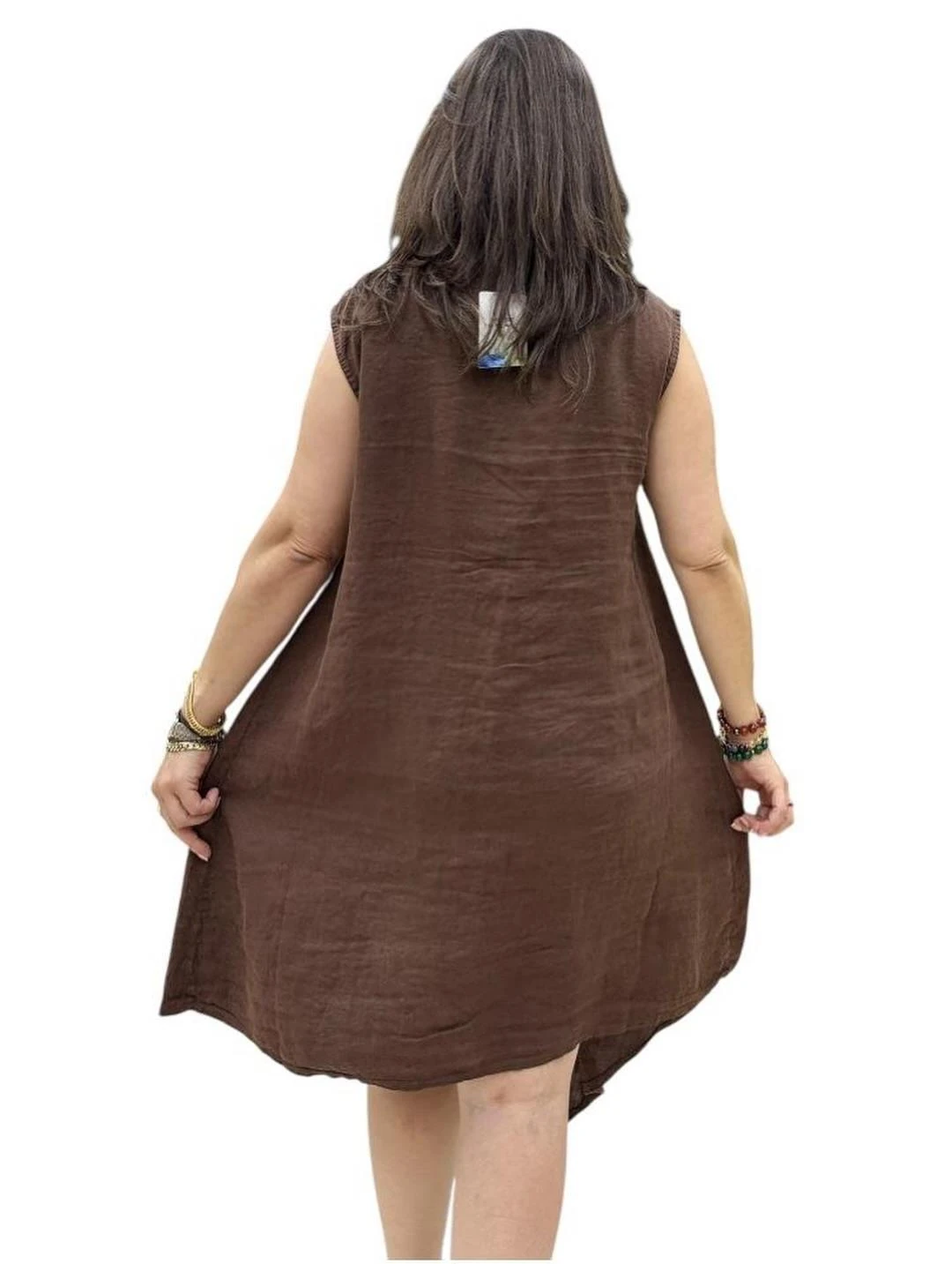 İtalyan Keten Tasarım Elbise - KAHVERENGİ