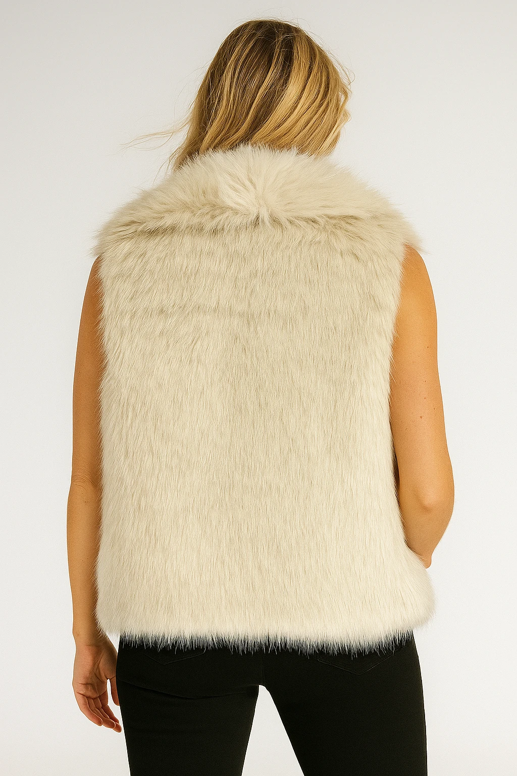 İtalyan Geniş Yaka Kürk Yelek - BEJ