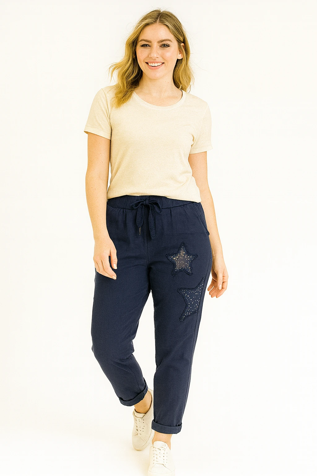 İtalyan Yıldız Detaylı Likralı Pantolon - LACİVERT