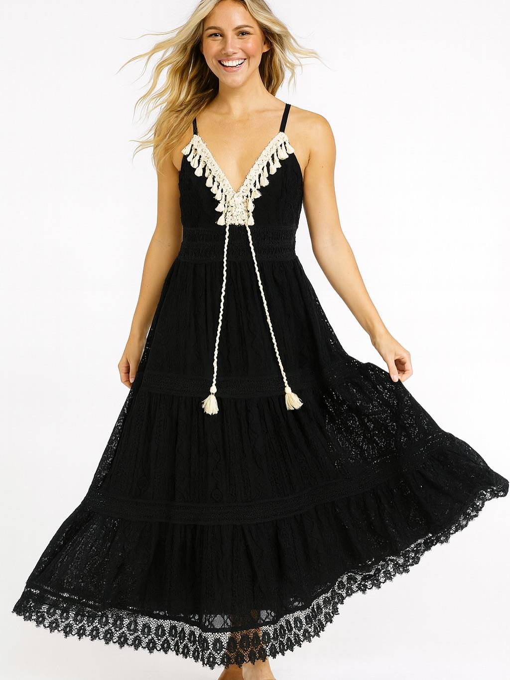 İtalyan Dantel Elbise - SİYAH
