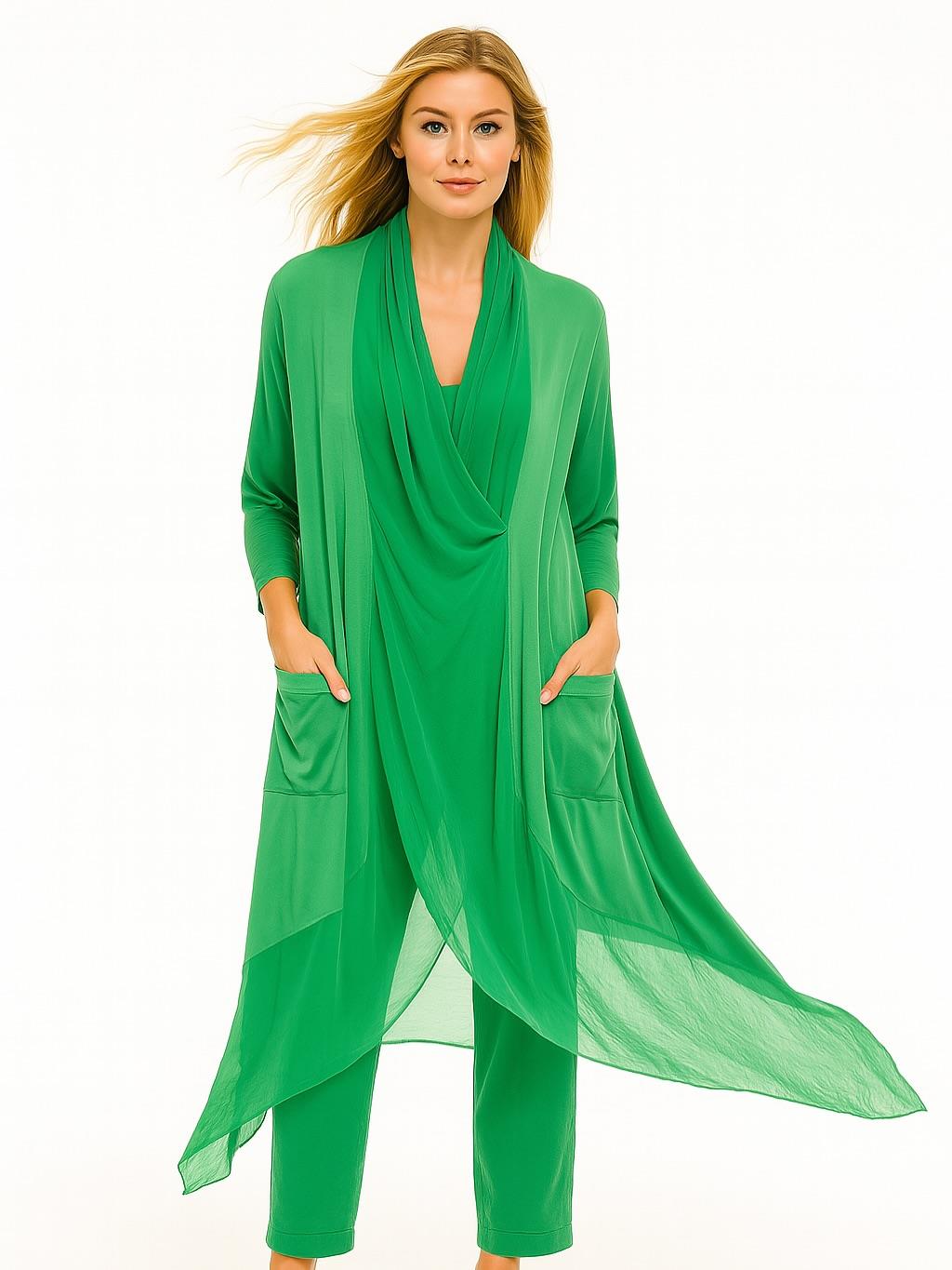 İtalyan Şal Yaka Tunik - ÇİMEN YEŞİLİ