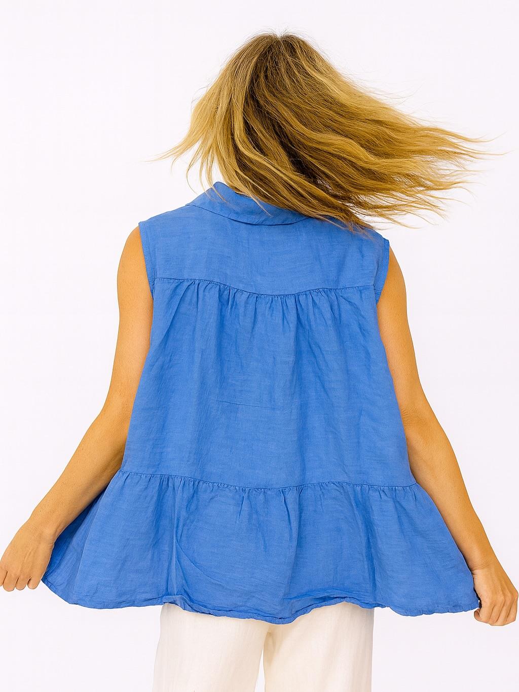 İtalyan Keten Bluz - MAVİ