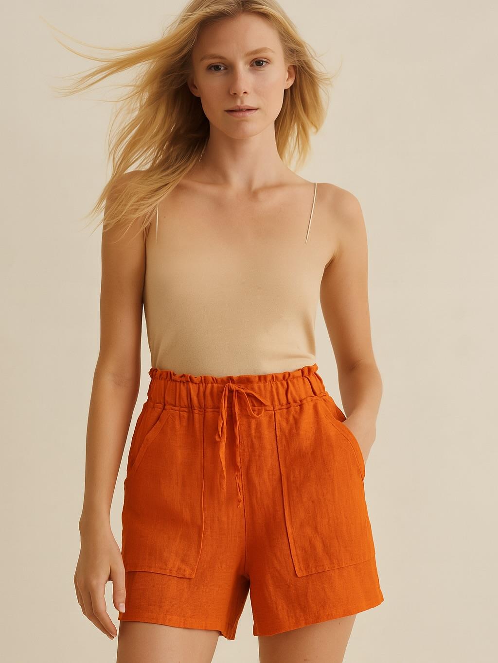 İtalyan Keten Şort - TURUNCU