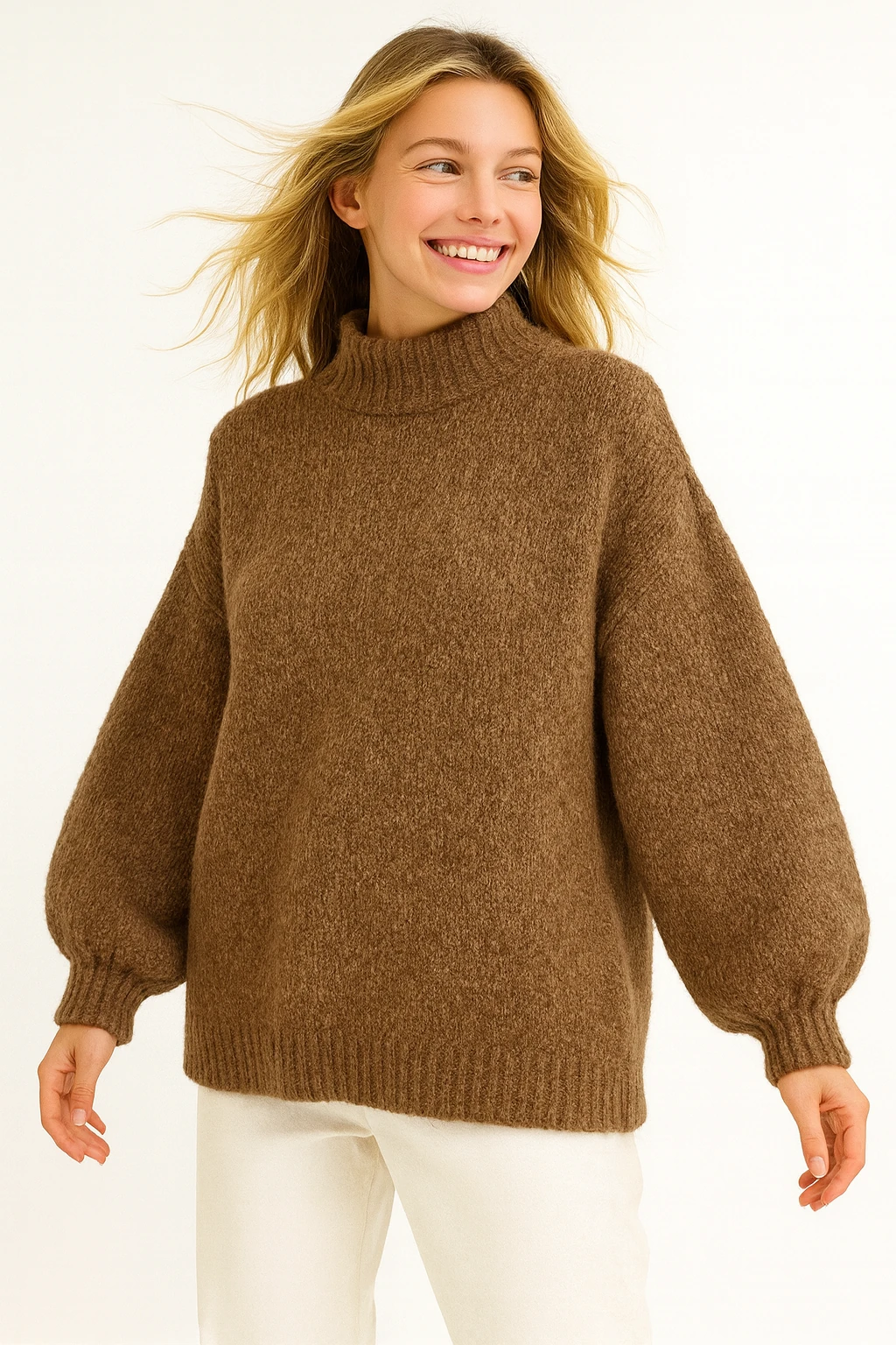 İtalyan Balıkçı Yaka Yün Kazak - KAHVE