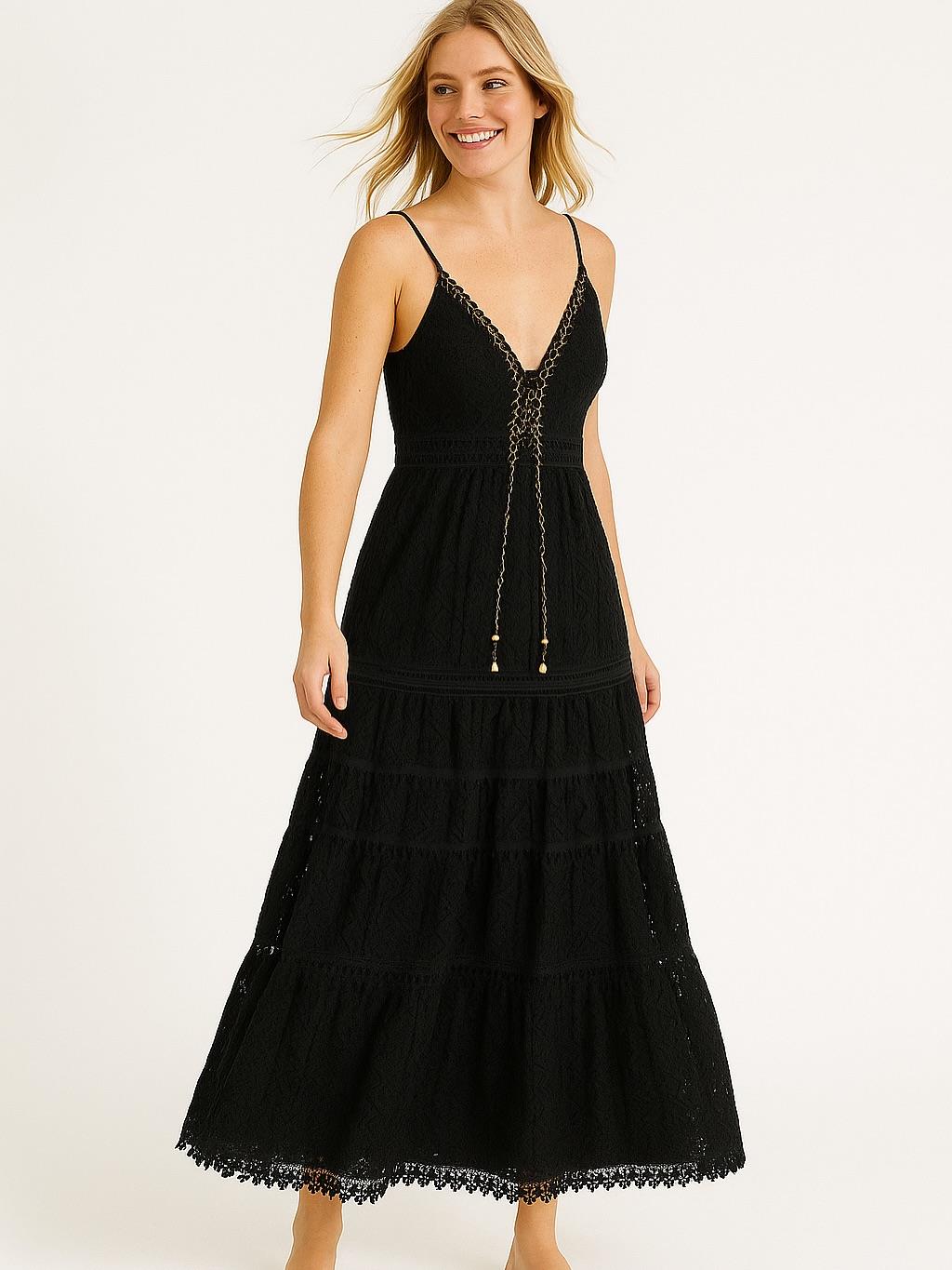 İtalyan Dantel Elbise - SİYAH