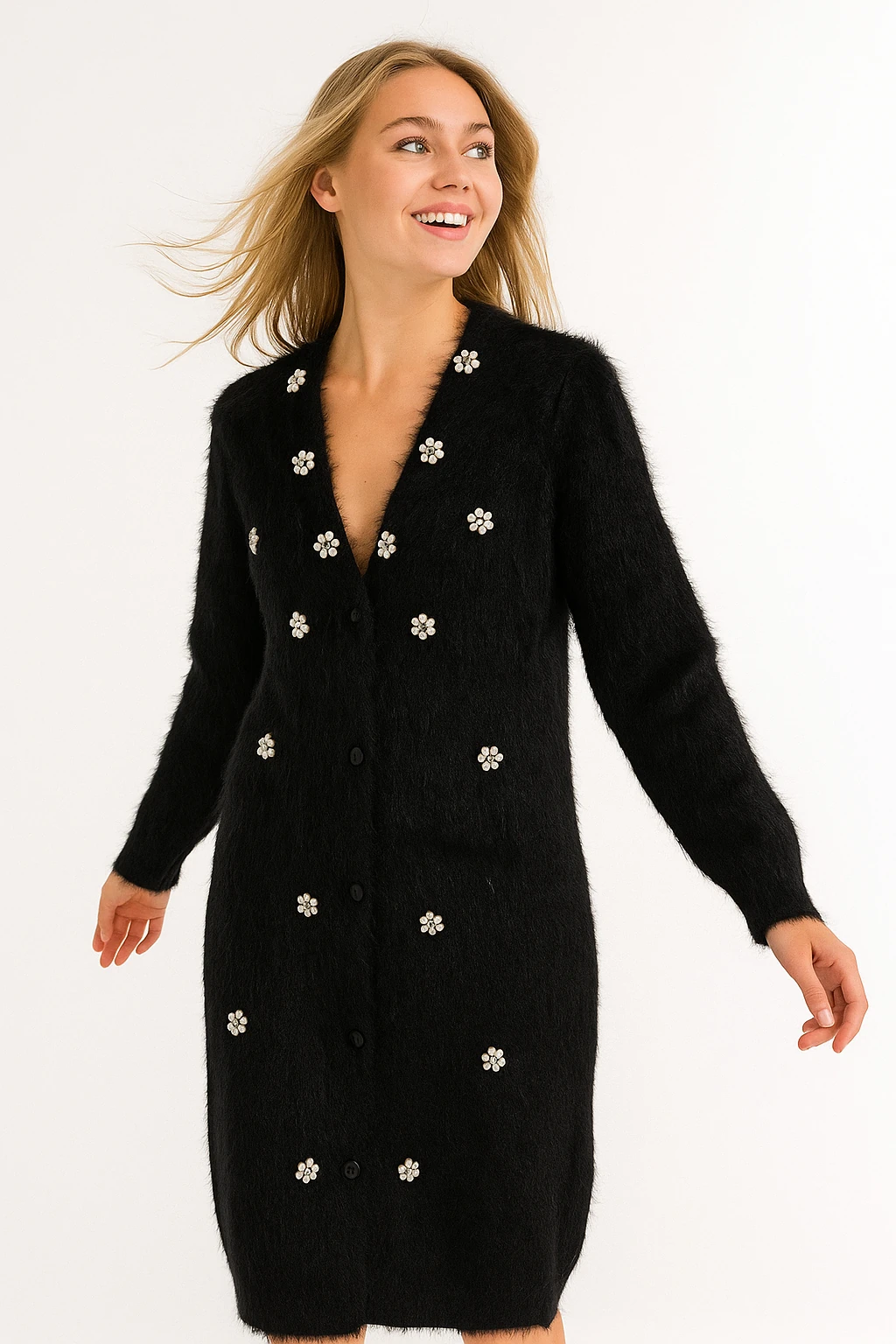 İtalyan Angora Hırka - SİYAH