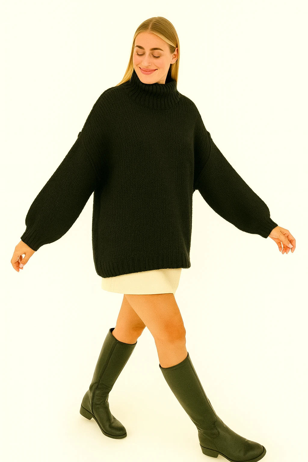 İtalyan Balıkçı Yaka Triko Kazak - SİYAH