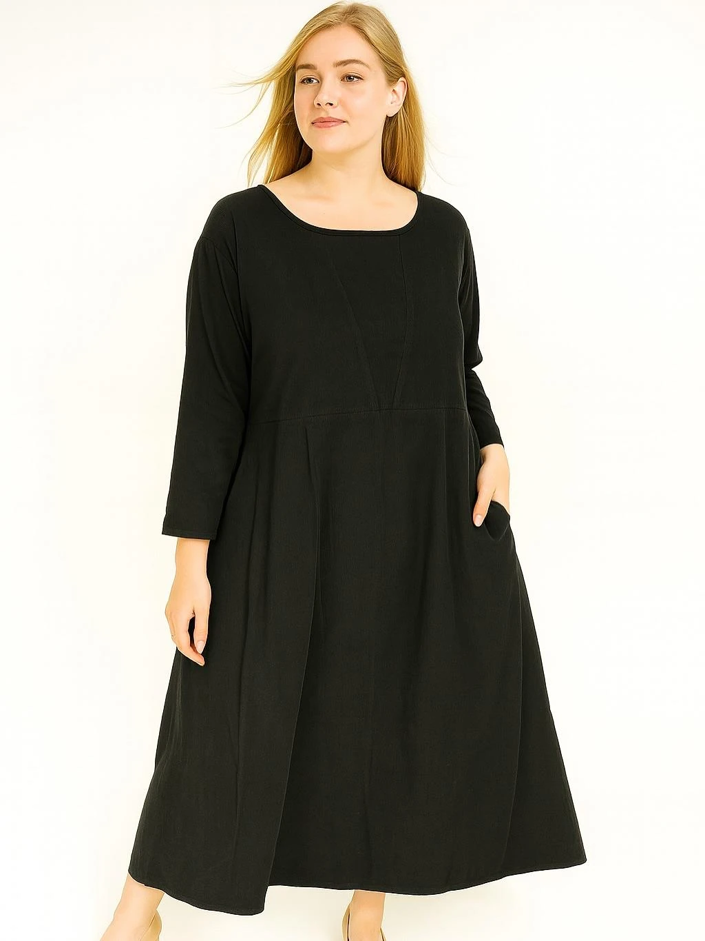 İtalyan Kadife Elbise - SİYAH