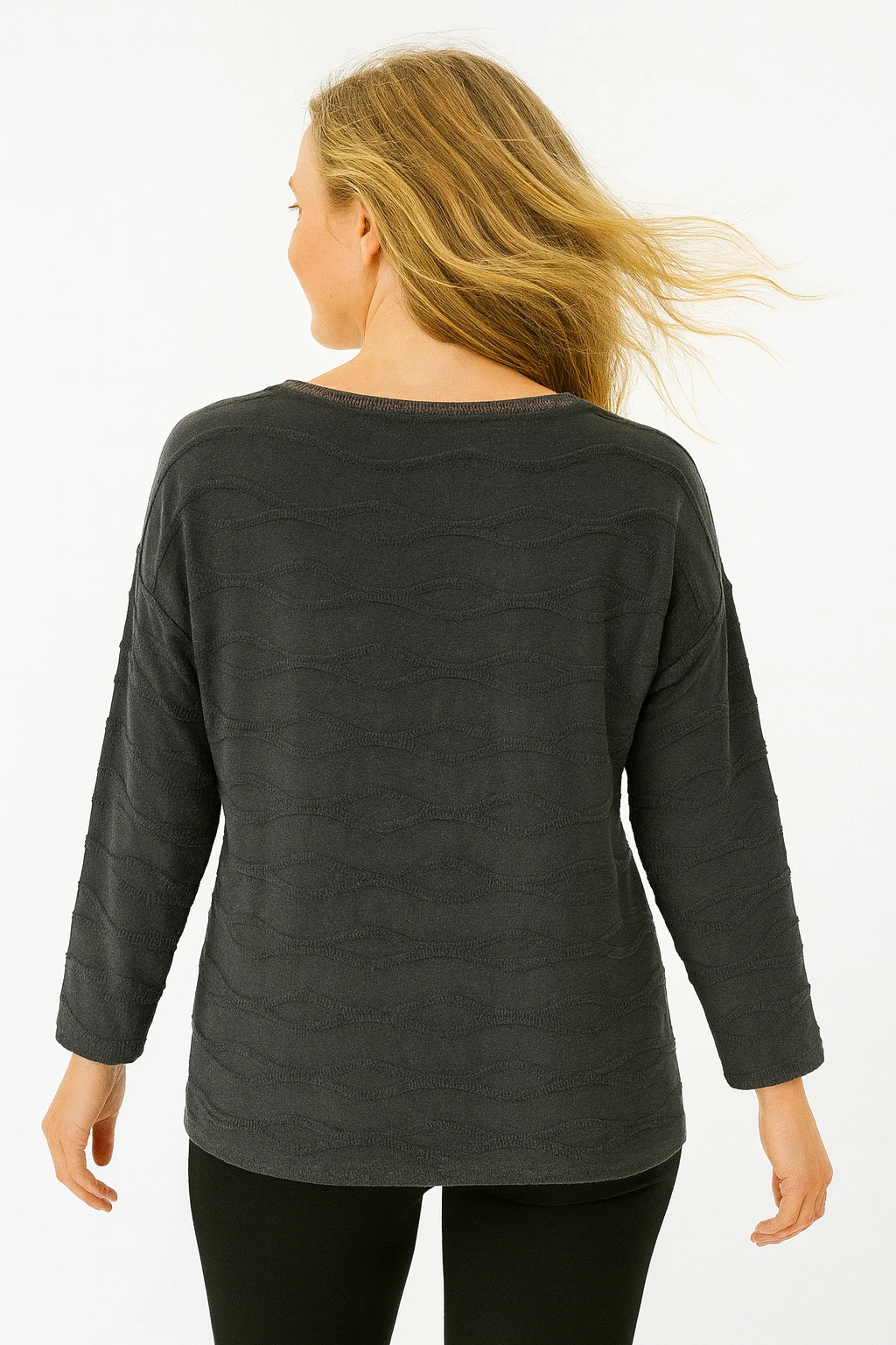 İtalyan Baskılı Triko Bluz - ANTRASİT