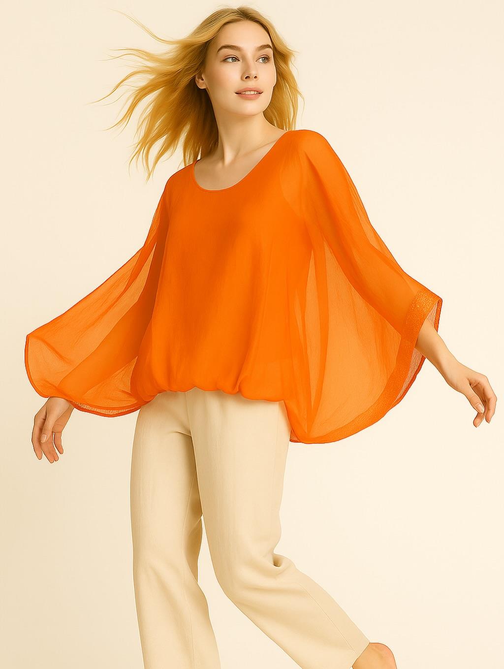 İtalyan İpek Bluz - TURUNCU