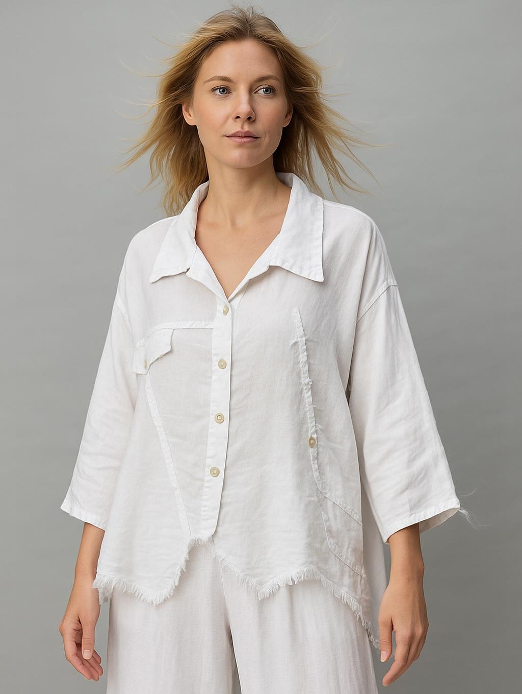 İtalyan Keten Tasarım Gömlek - BEYAZ