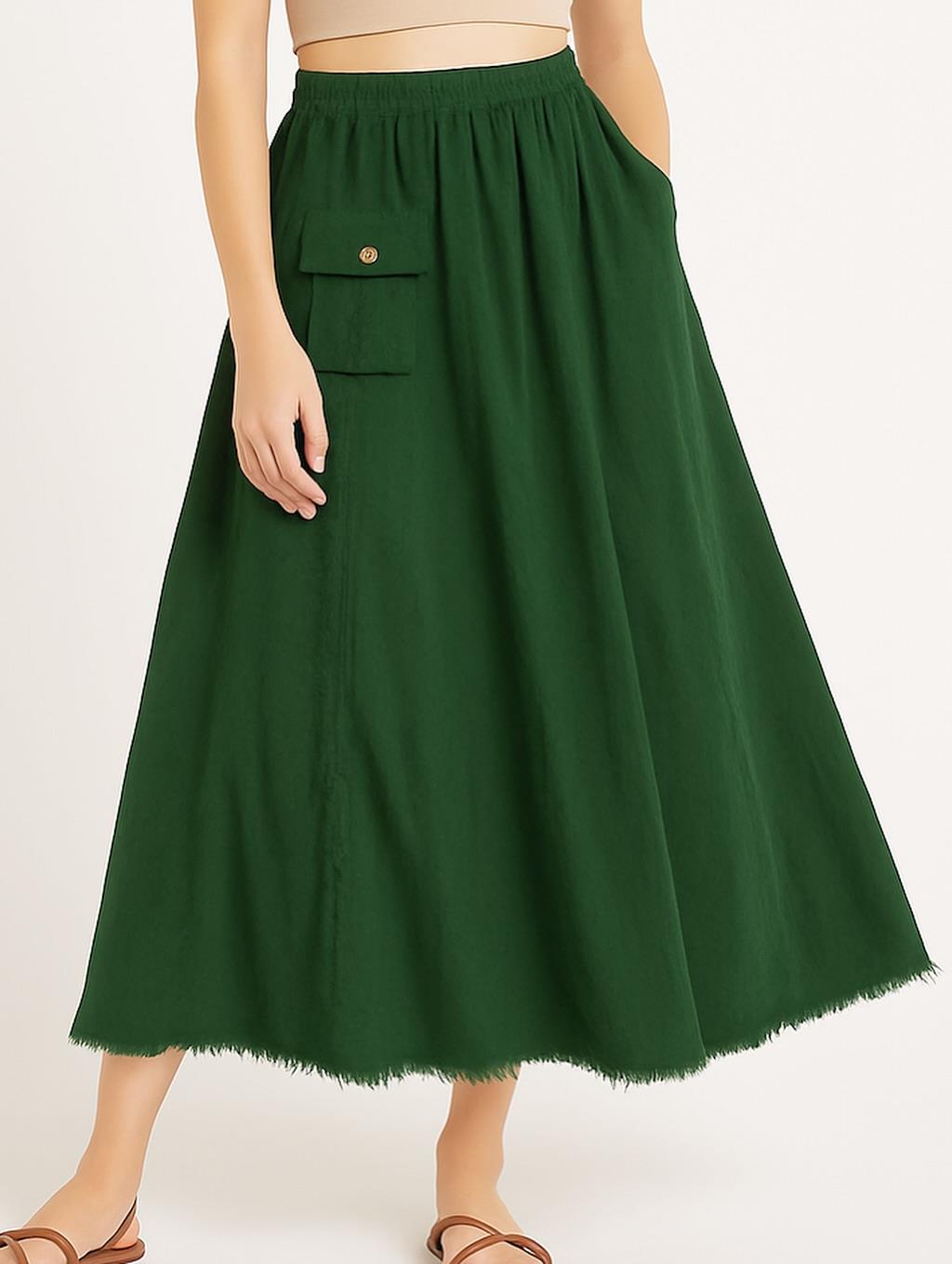 İtalyan Kadife Cepli Etek - YEŞİL
