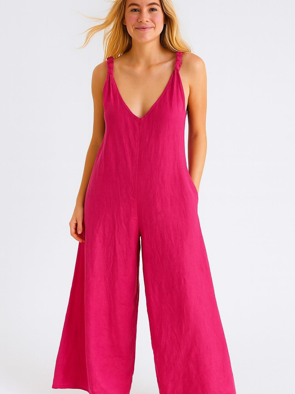 İtalyan Keten Tulum - PEMBE