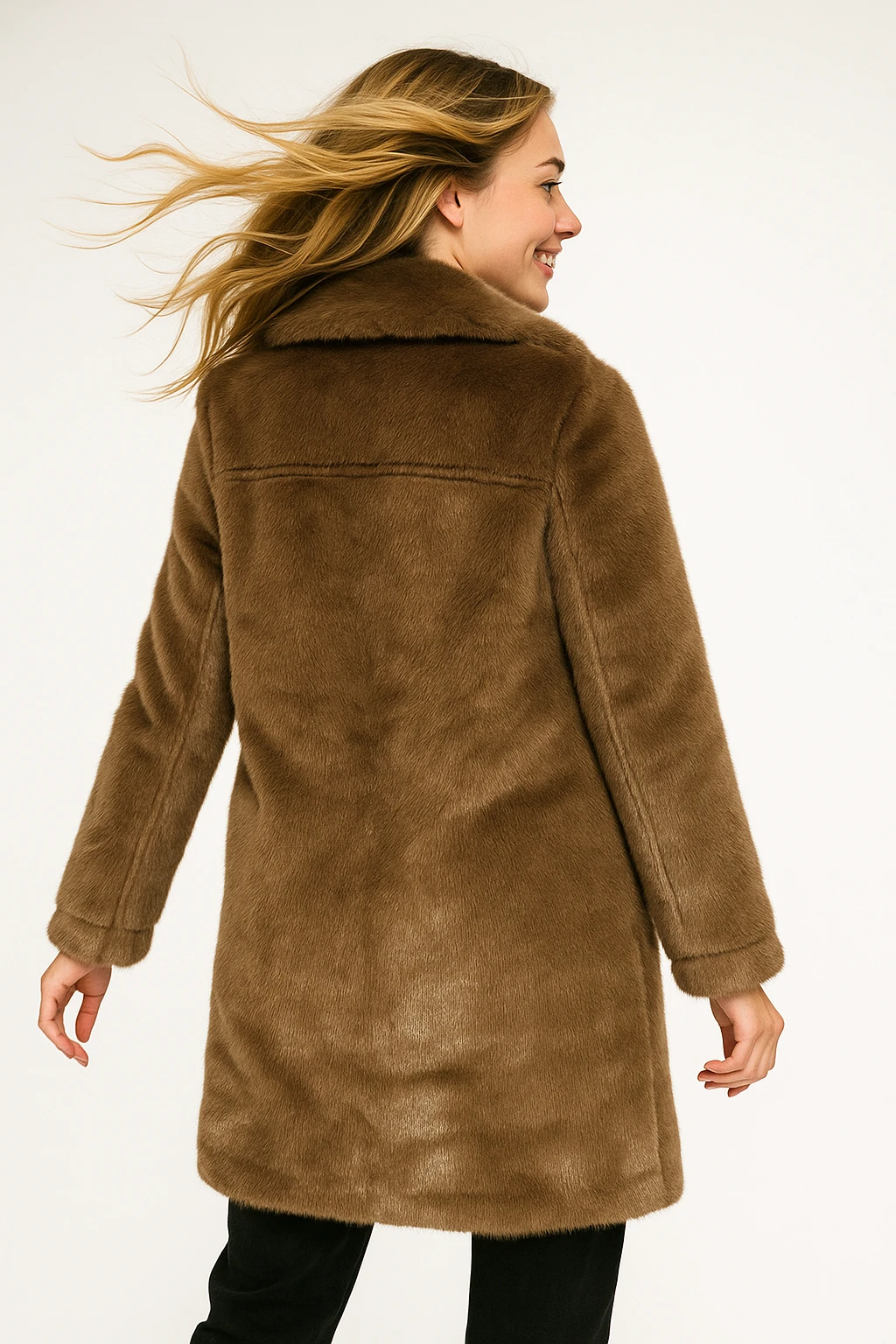 İtalyan Cep Detaylı Çift Taraflı Kürk - KAHVERENGİ