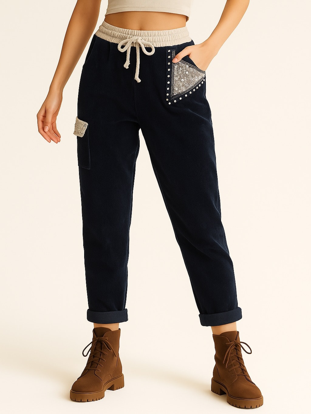 İtalyan  Tasarım Kadife Pantolon - LACİVERT